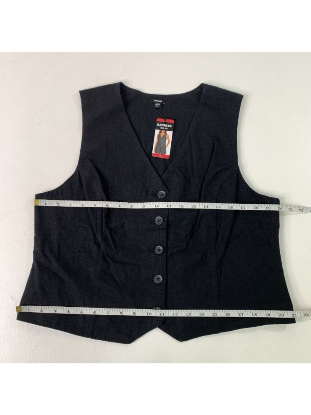 Express Women's Vest XL Classic Fit V-Neck Button Up Linen Vest Black Size XL - Picture 5 of 7